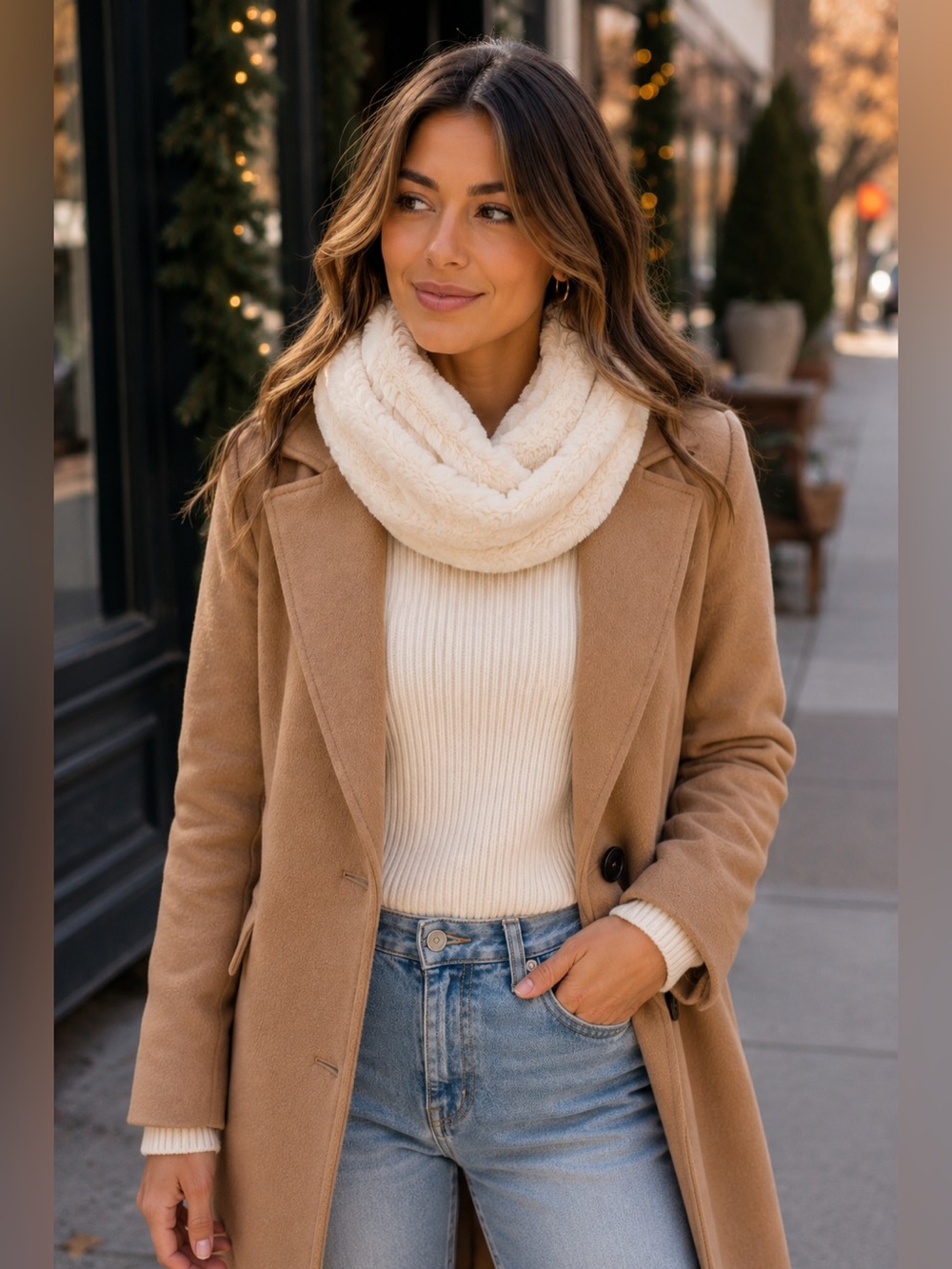 Merona Ivory Faux Fur Infinity Scarf Super Soft Cozy Winter One Size